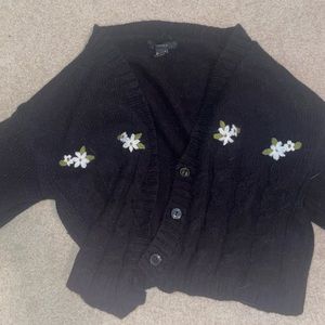 Women’s black cardigan with embroidered white flowers, AS